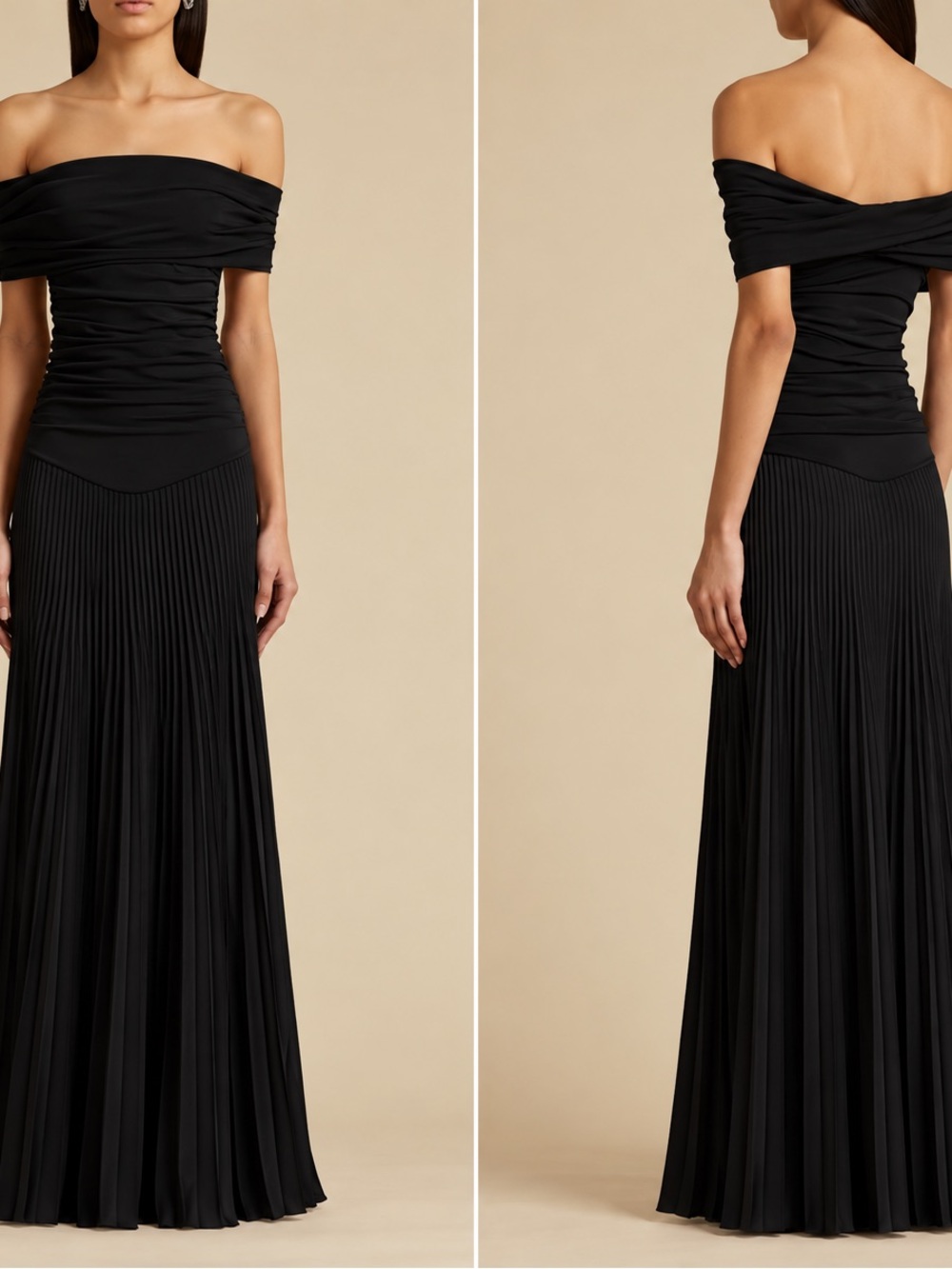 NWT KHAITE Marca Plissé Jersey Off Shoulder Maxi Dress Black